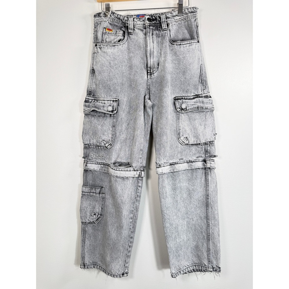 Empyre Cargo Pants Mens 30 Convertible Zip-Off Gray Acid Wash Distressed Street